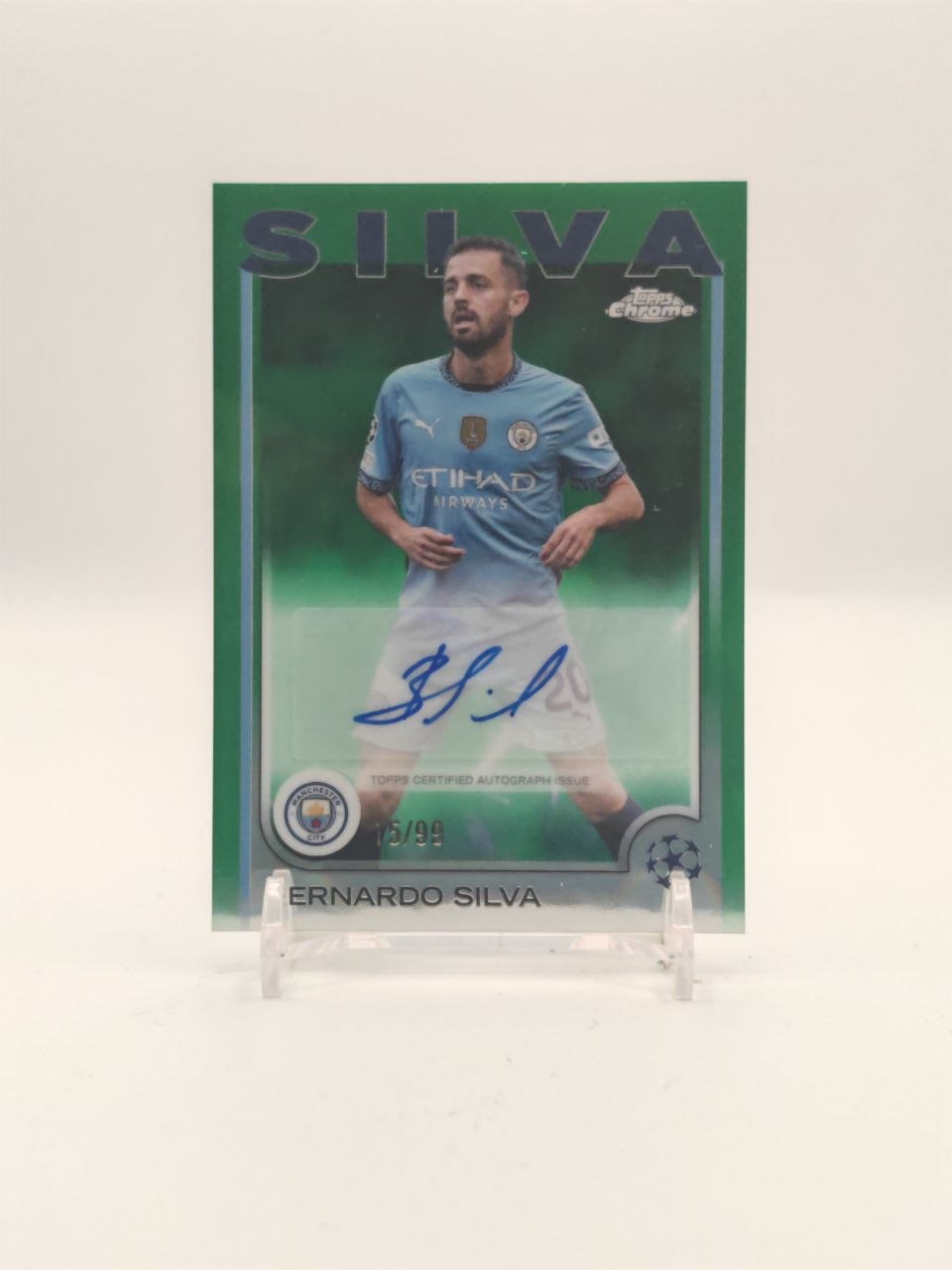 2024-25 TOPPS CHROME UEFA CLUB COMPETITIONS BERNARDO SILVA MANCHESTER CITY AUTO 15/99