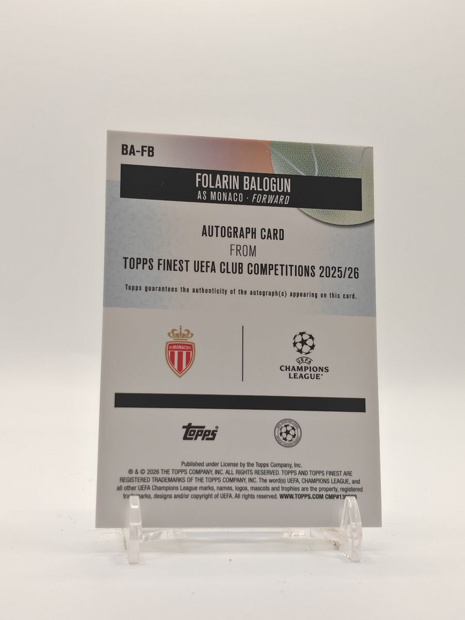 2025-26 TOPPS FINEST UEFA CLUB COMPETITIONS FOLARIN BALOGUN MONACO AUTO
