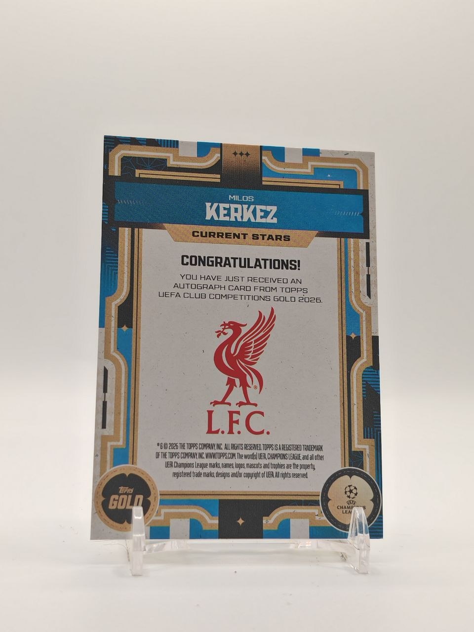 2026 TOPPS GOLD UEFA CLUB COMPETITIONS MILOS KERKEZ LIVERPOOL CURRENT STARS AUTO 32/99