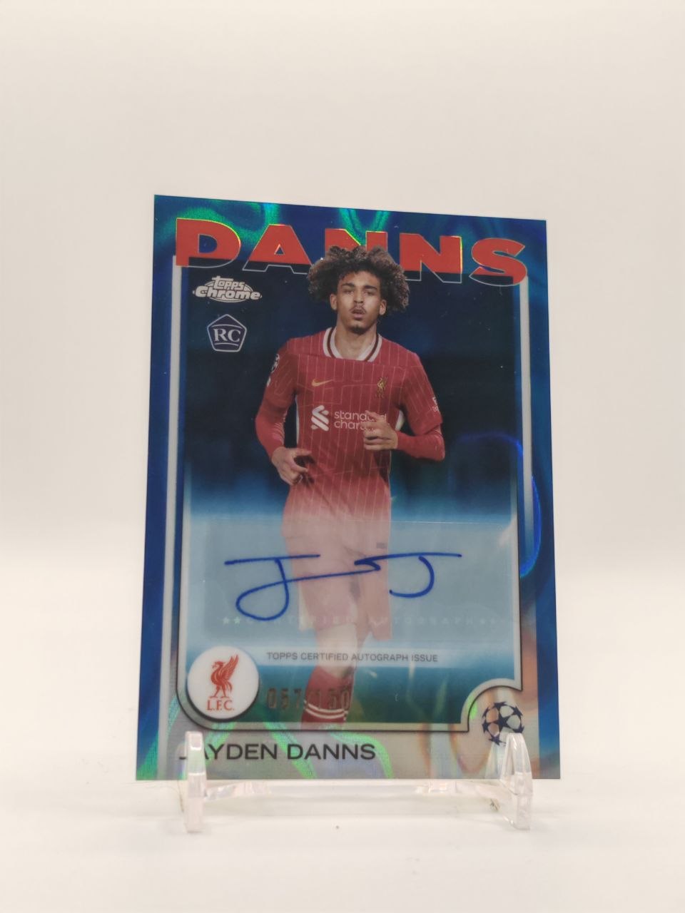 2024-25 TOPPS CHROME UEFA CLUB COMPETITIONS JAYDEN DANNS LIVERPOOL AUTO RC 057/150