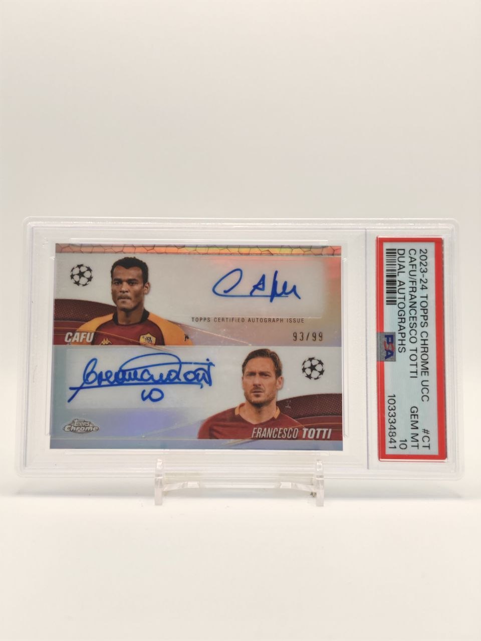 Fronte Topps Chrome Cafu e Francesco Totti Dual Autographs 93/99 PSA 10