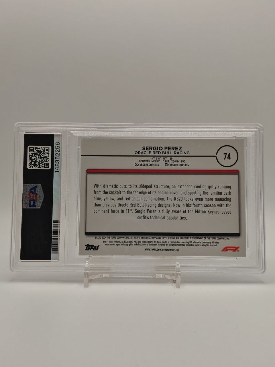 Sergio Perez 2024 Topps Chrome F1 Black Raywave 1/1 PSA 9, retro