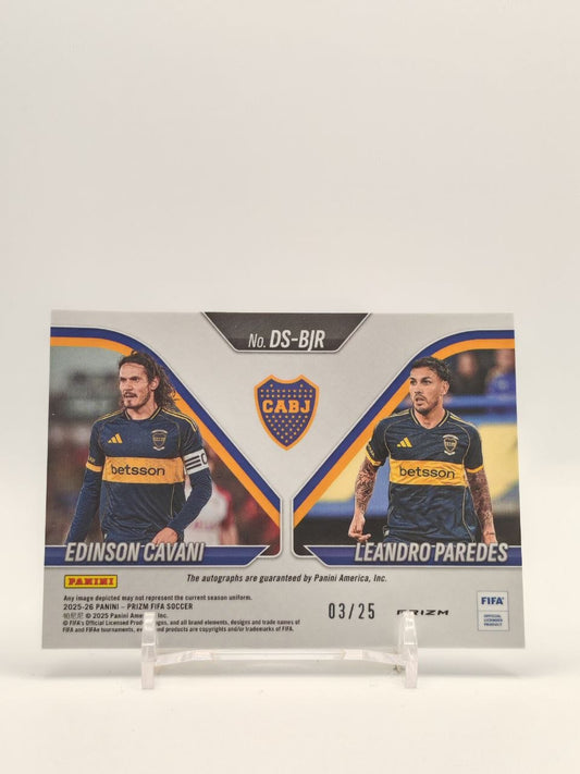Edinson Cavani e Leandro Paredes Panini Prizm FIFA Dual Auto 03/25, retro