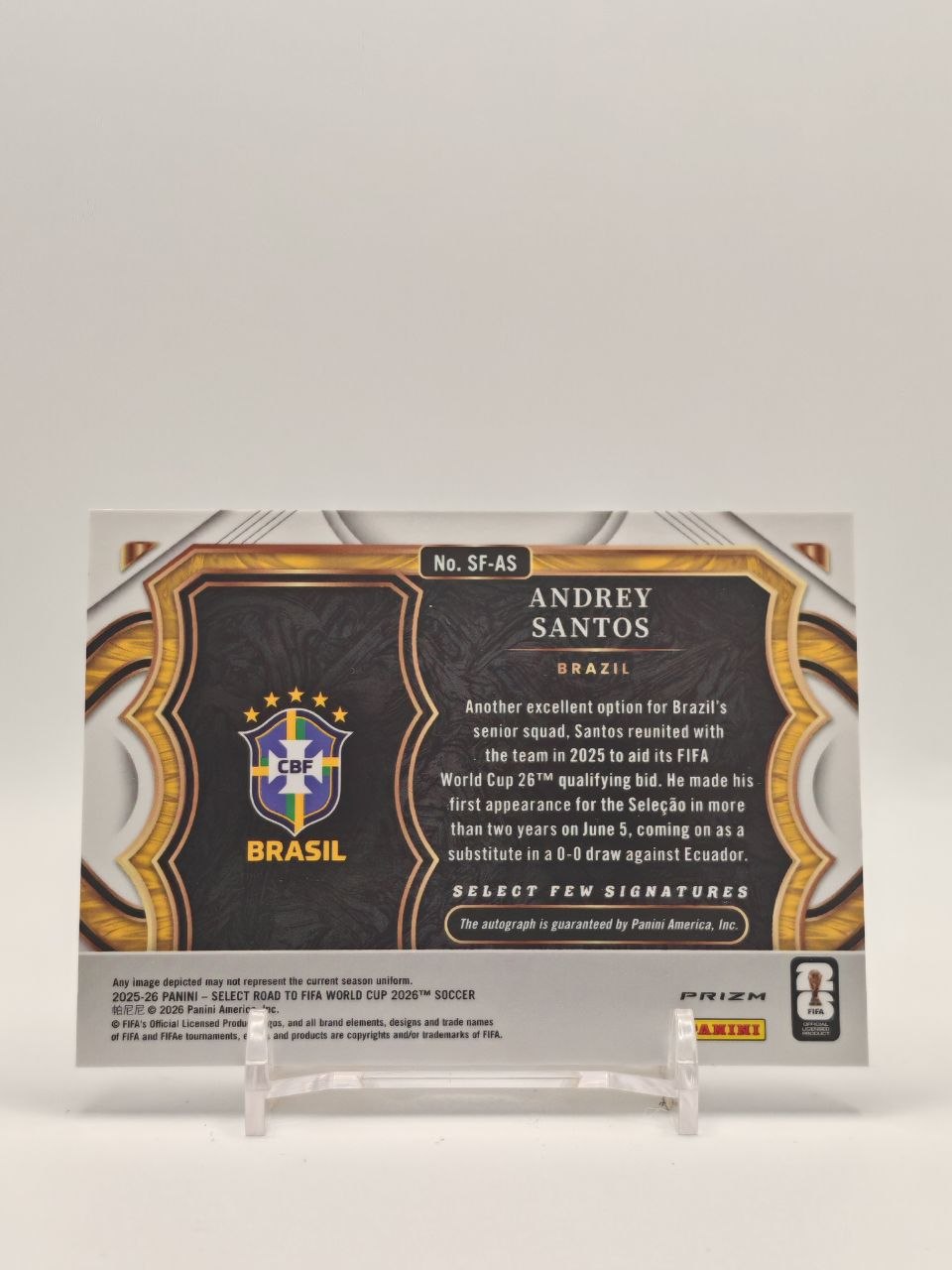 Retro card Andrey Santos Panini Select Road to FIFA World Cup 2026 SF-AS