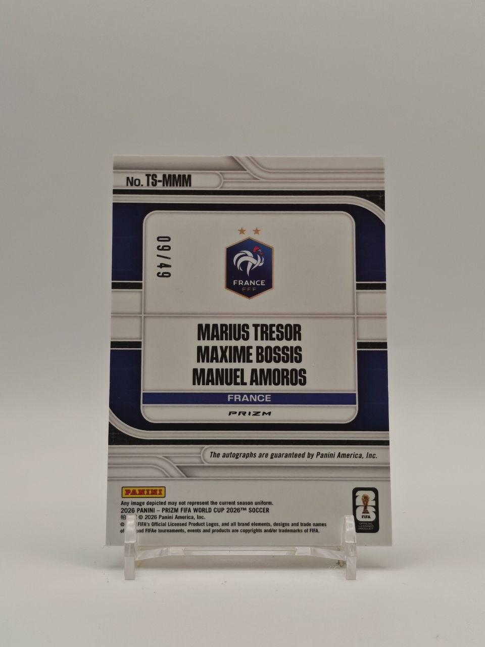 Retro Panini Prizm Francia triplo autografo numerato 09/49 TS-MMM