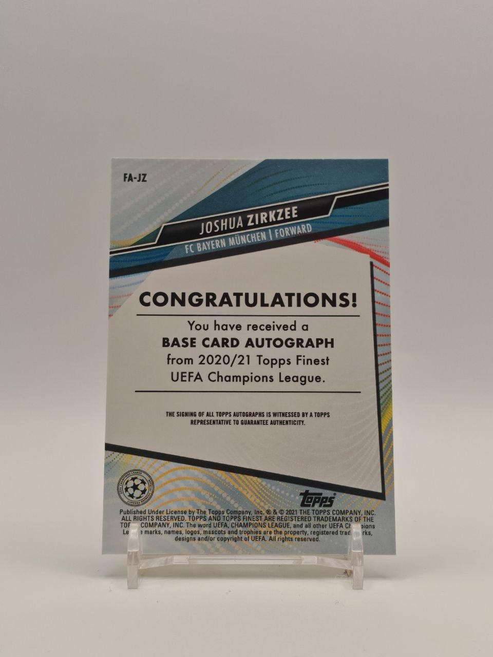 Retro Joshua Zirkzee Topps Finest UEFA Champions League 2020-21 FA-JZ