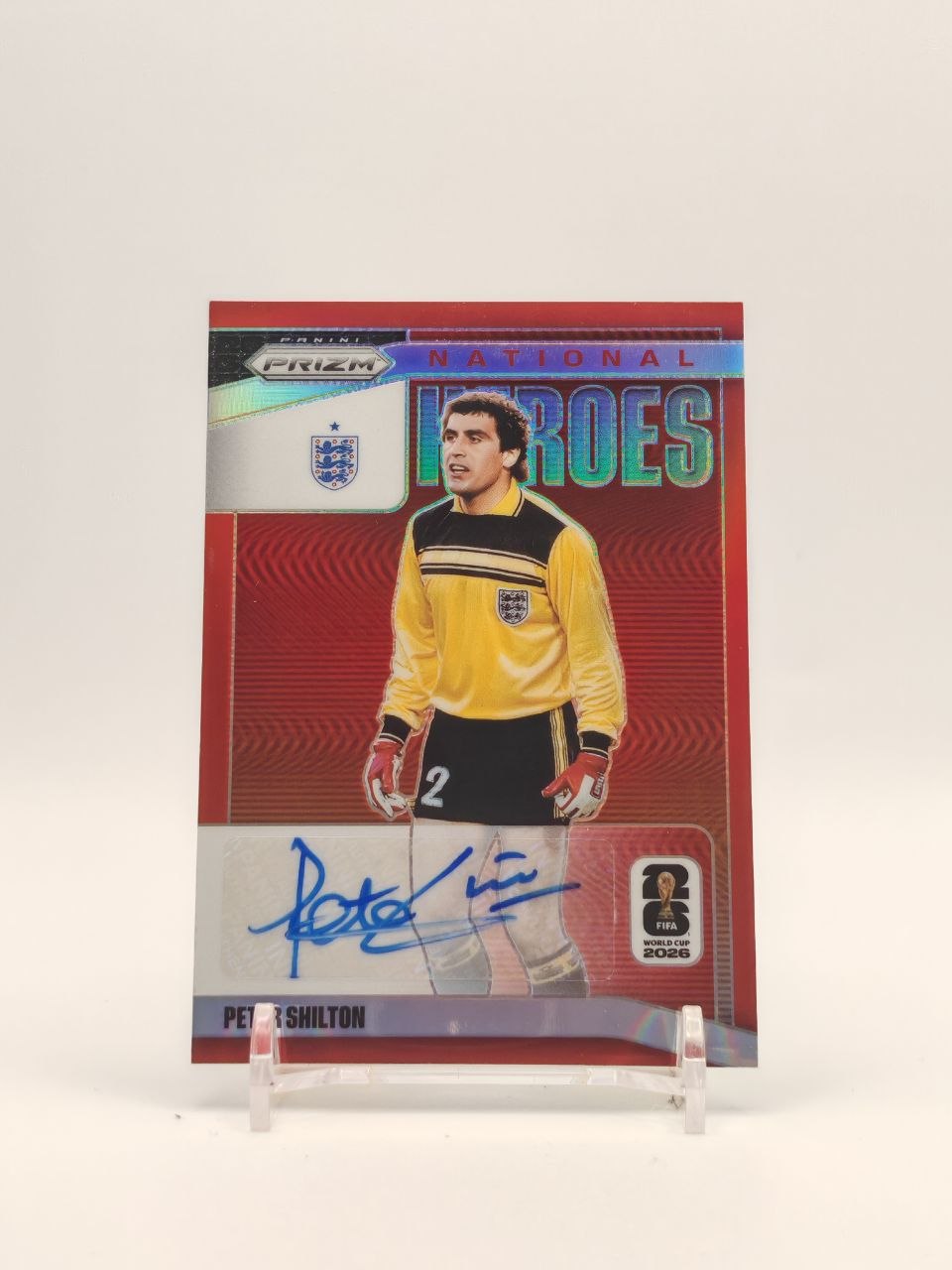 Fronte Peter Shilton Panini Prizm National Heroes auto