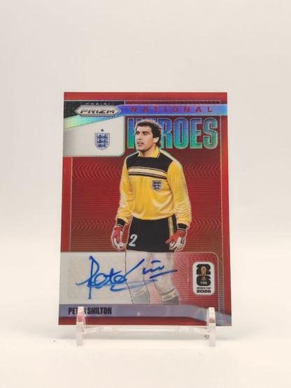 Fronte Peter Shilton Panini Prizm National Heroes auto