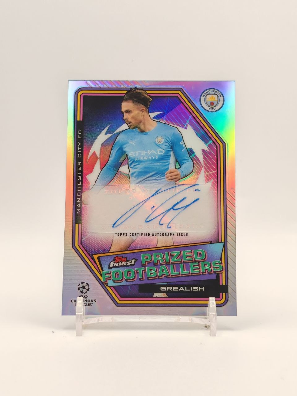 Fronte Jack Grealish Manchester City Topps Finest Prized Footballers auto