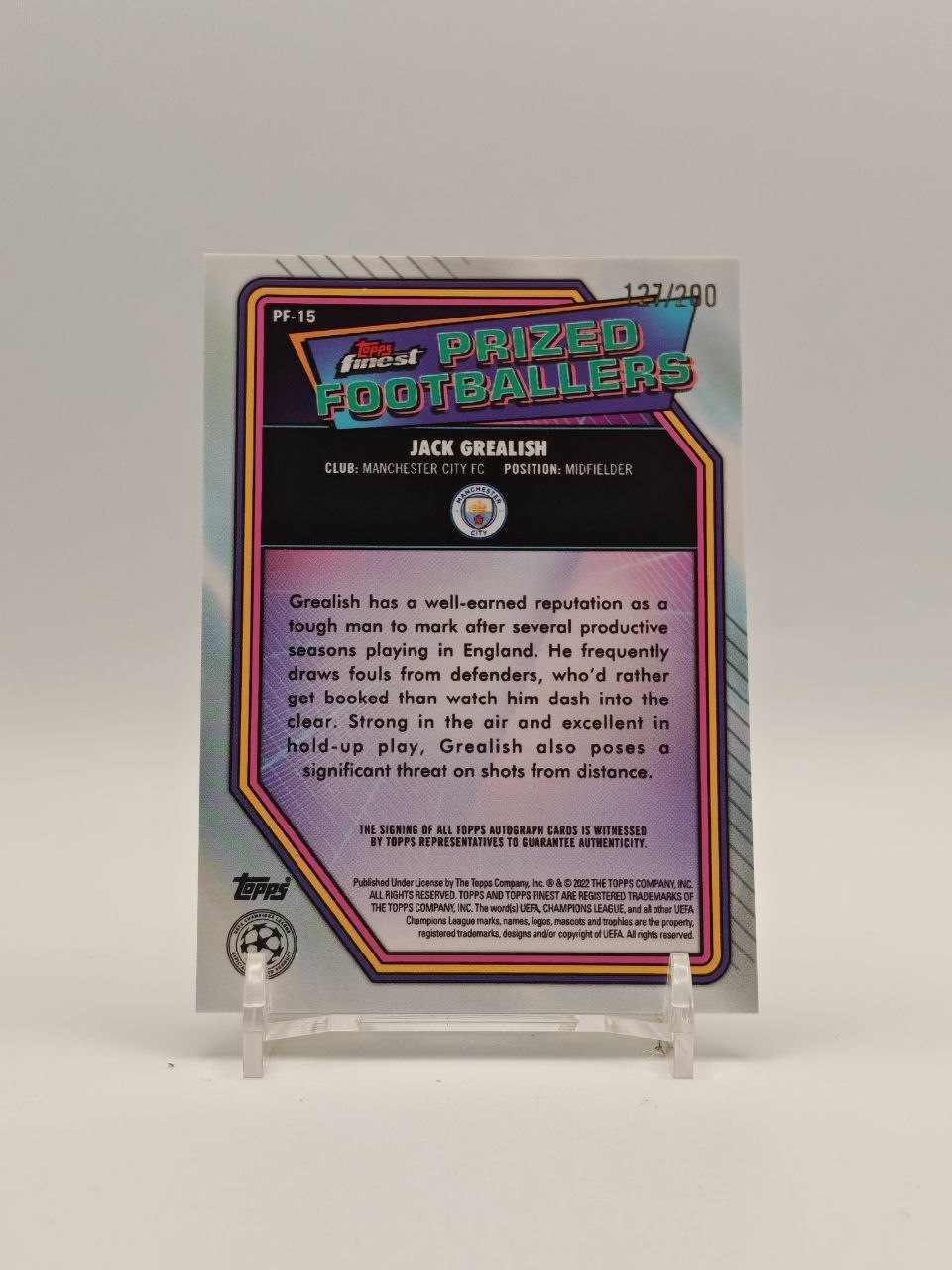 Retro Jack Grealish Topps Finest Prized Footballers PF-15 127/200