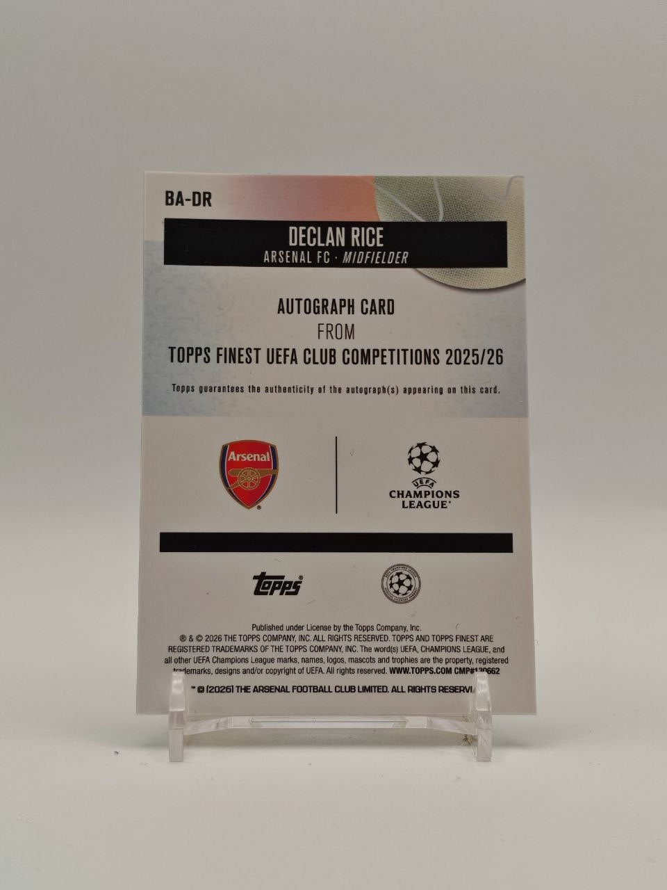 Retro Declan Rice Topps Finest UEFA Club Competitions 2025-26 BA-DR