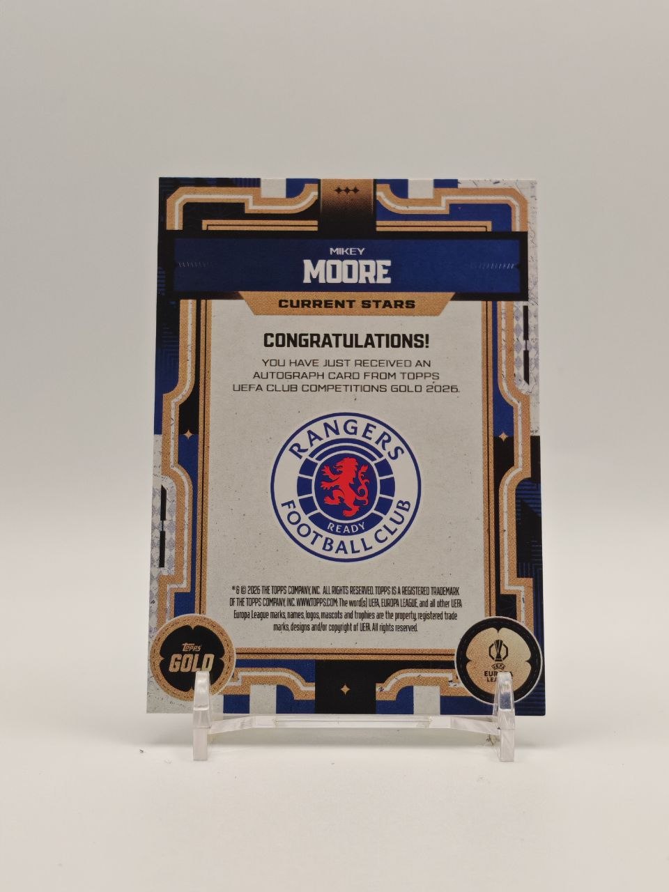 Retro Mikey Moore Rangers Topps Gold UEFA Club Competitions 2026