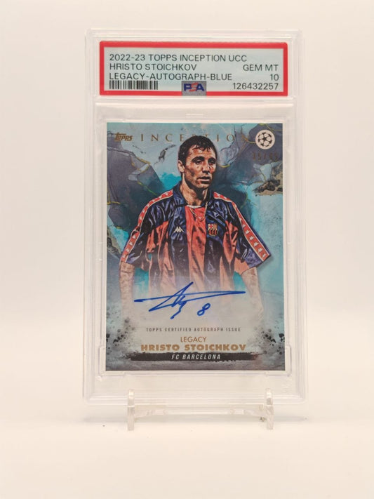 Hristo Stoichkov Topps Inception Legacy Auto Blue 35/49 PSA 10, fronte