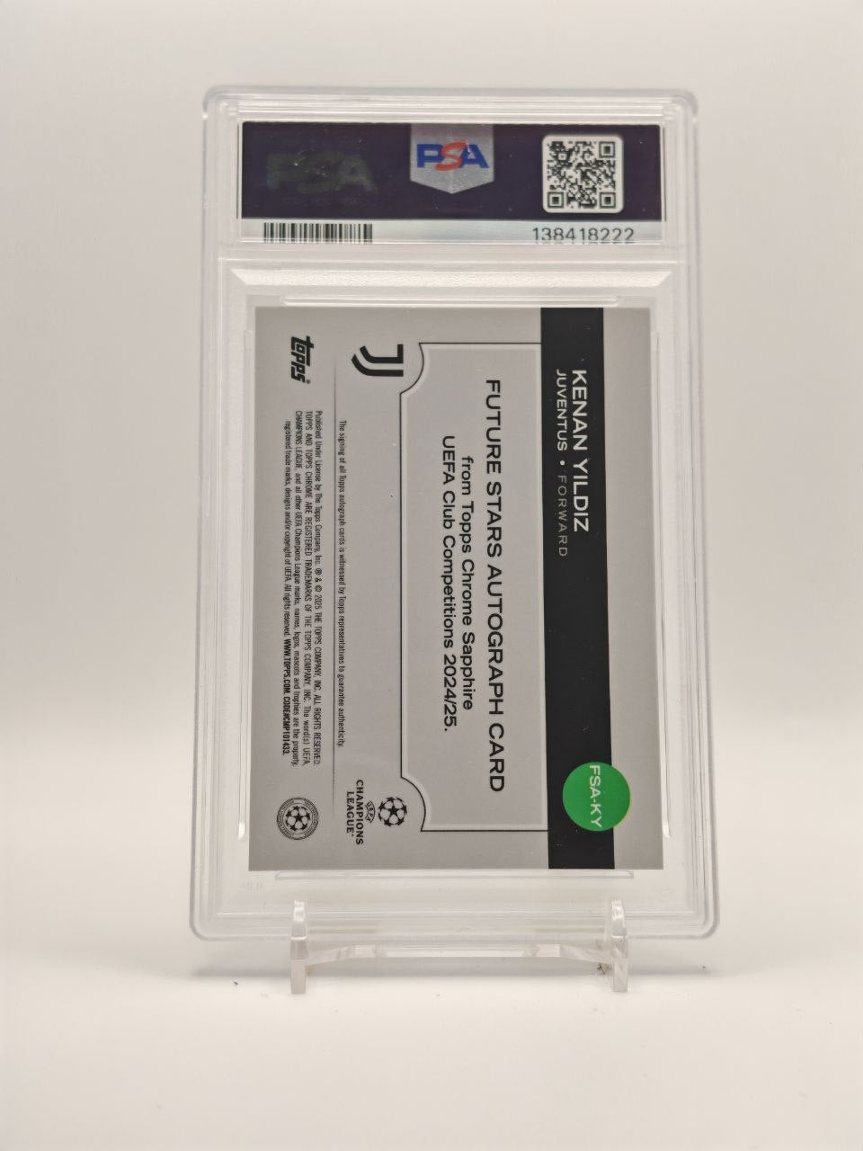 Kenan Yildiz Juventus Topps Chrome Sapphire Future Stars Auto Orange 02/25 PSA 10 Auto 10, retro