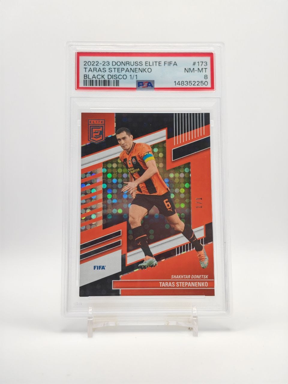 Taras Stepanenko Donruss Elite FIFA Black Disco 1/1 PSA 8, fronte