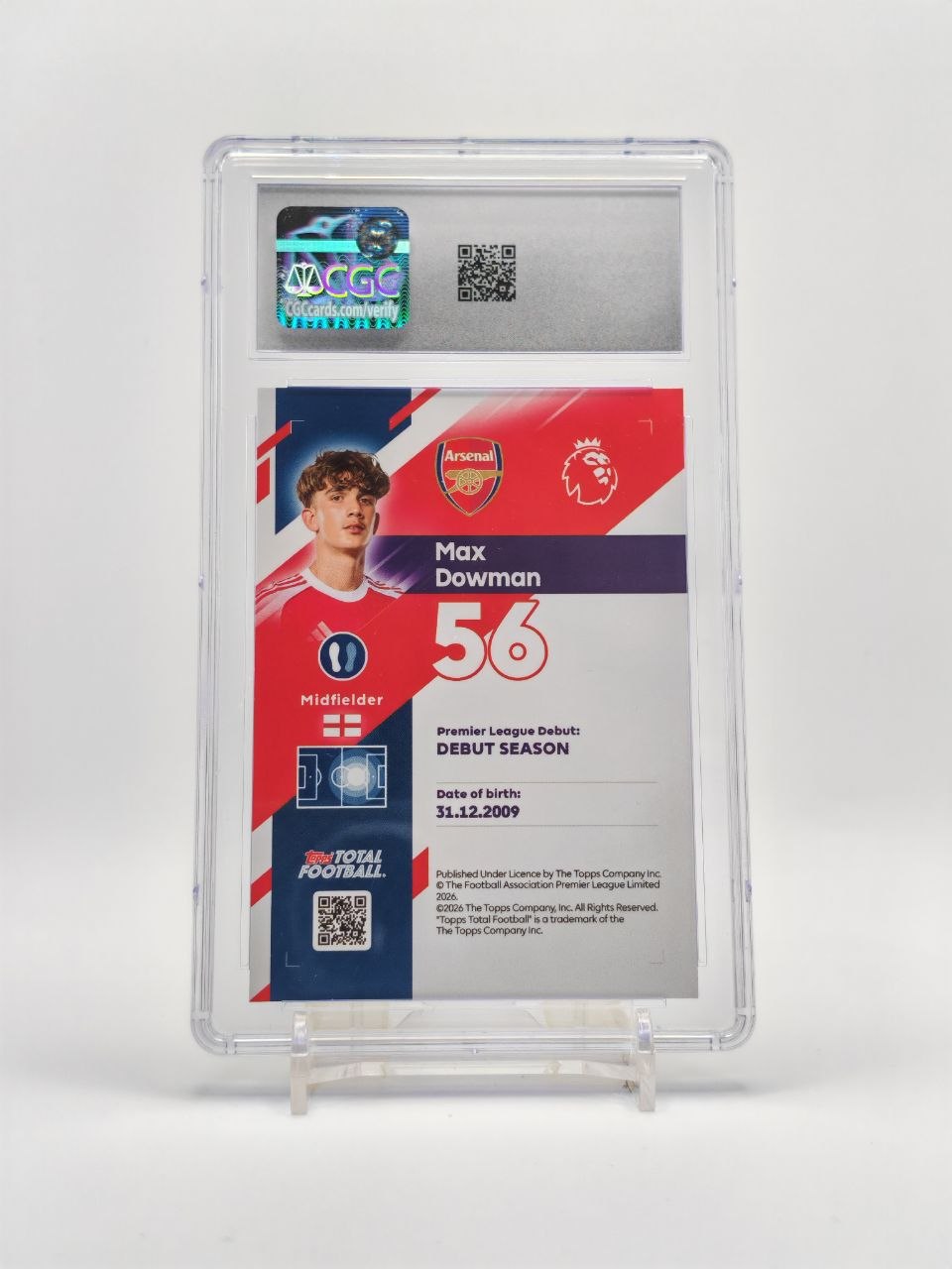 Max Dowman Arsenal Topps Total Football Purple 4/25 RC CGC Gem Mint 10, retro