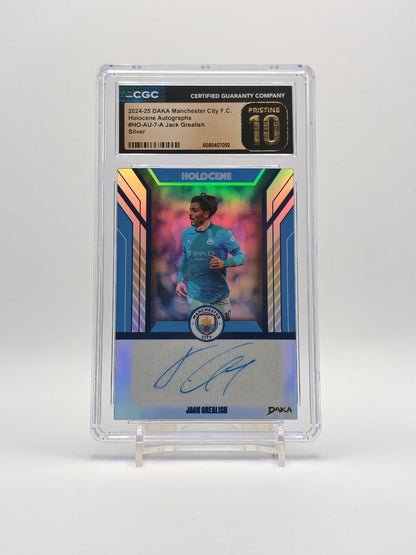 Jack Grealish Daka Manchester City Holocene Auto Silver 28/40 CGC Pristine 10, fronte