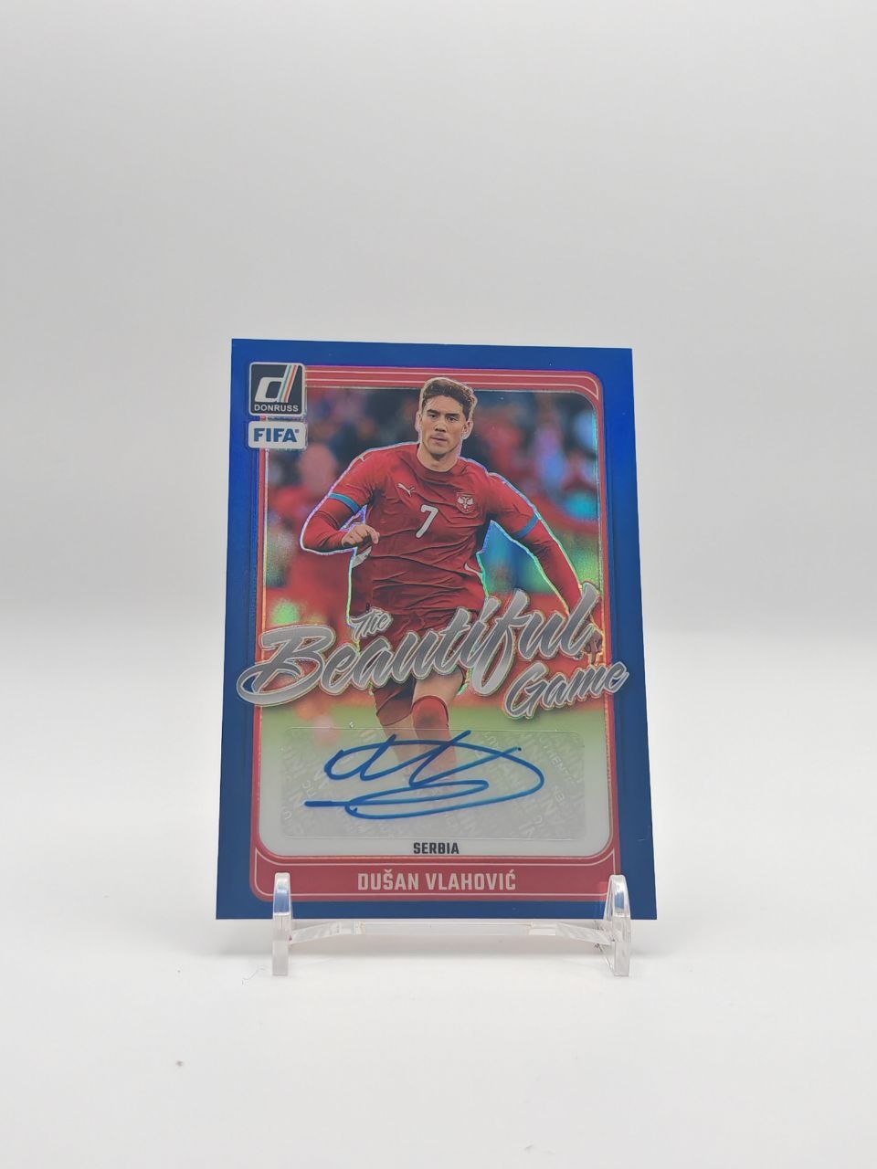 Dušan Vlahović Panini Donruss Beautiful Game Auto Blue 88/99 fronte